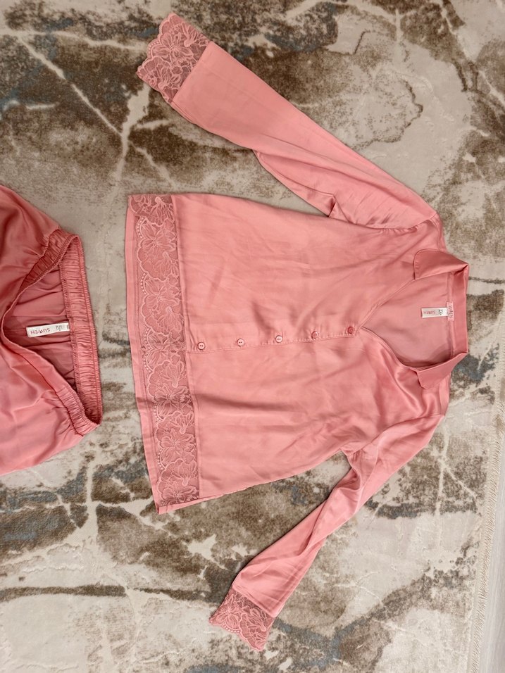 Pembe Dantel Detaylı Kadın Pijama Takımı - Görsel 5