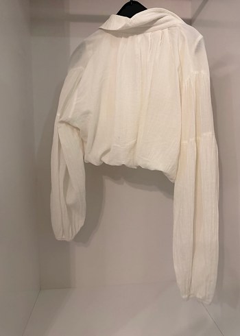 Düğmeli Beyaz Keten Kadın Gömlek - Görsel 4