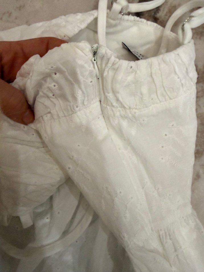 Dantel Detaylı Beyaz Midi Elbise - Görsel 3