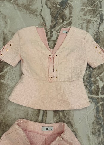 Düğmeli, Mini, Pembe Kadın Takım - Görsel 4