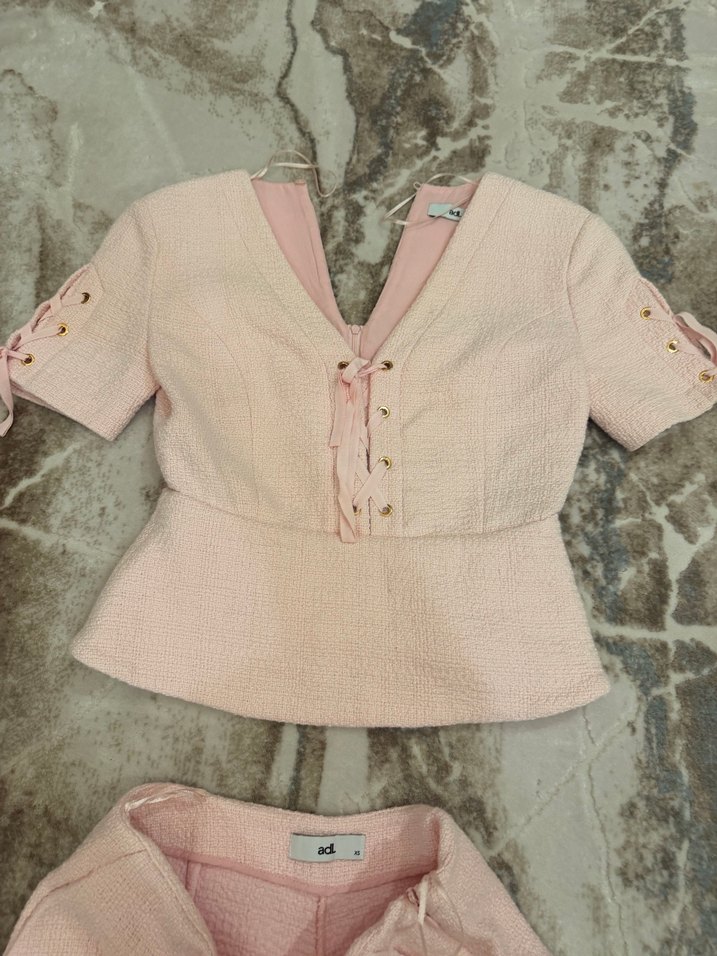 Düğmeli, Mini, Pembe Kadın Takım - Görsel 4