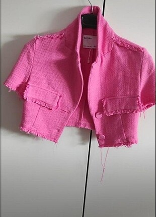 Bershka neon pembe crop ceket