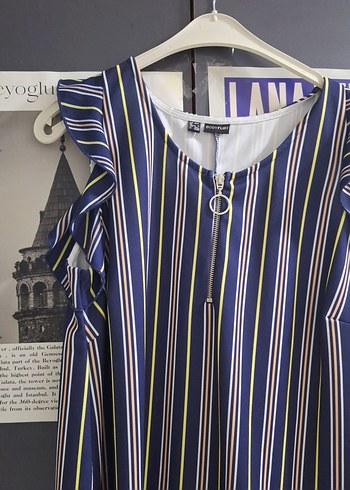 Çizgili  Kollu Kadın Elbise - Görsel 2