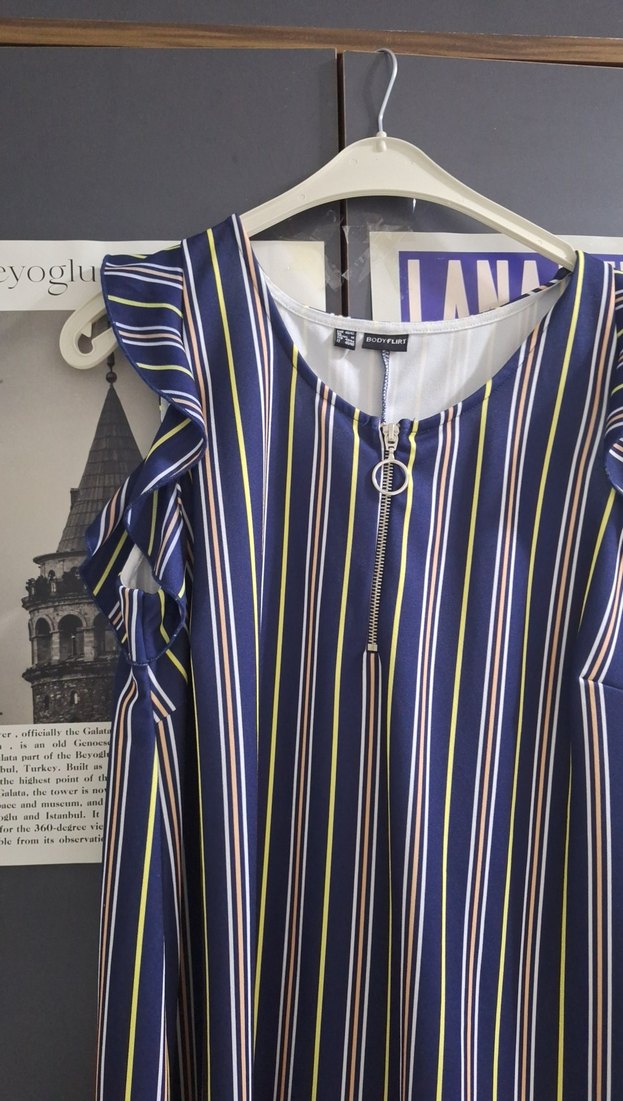 Çizgili  Kollu Kadın Elbise - Görsel 2