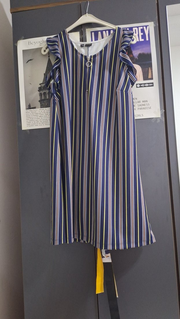 Çizgili  Kollu Kadın Elbise - Görsel 5