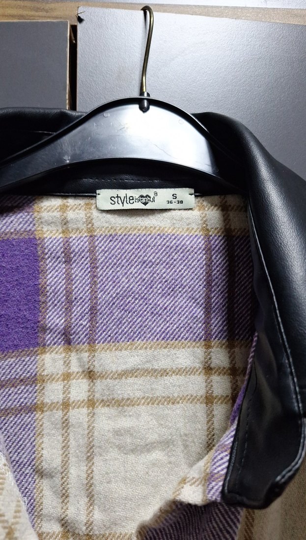 Düğmeli Mor Deri Detaylı Kadın kolları deri  ceket - Görsel 4