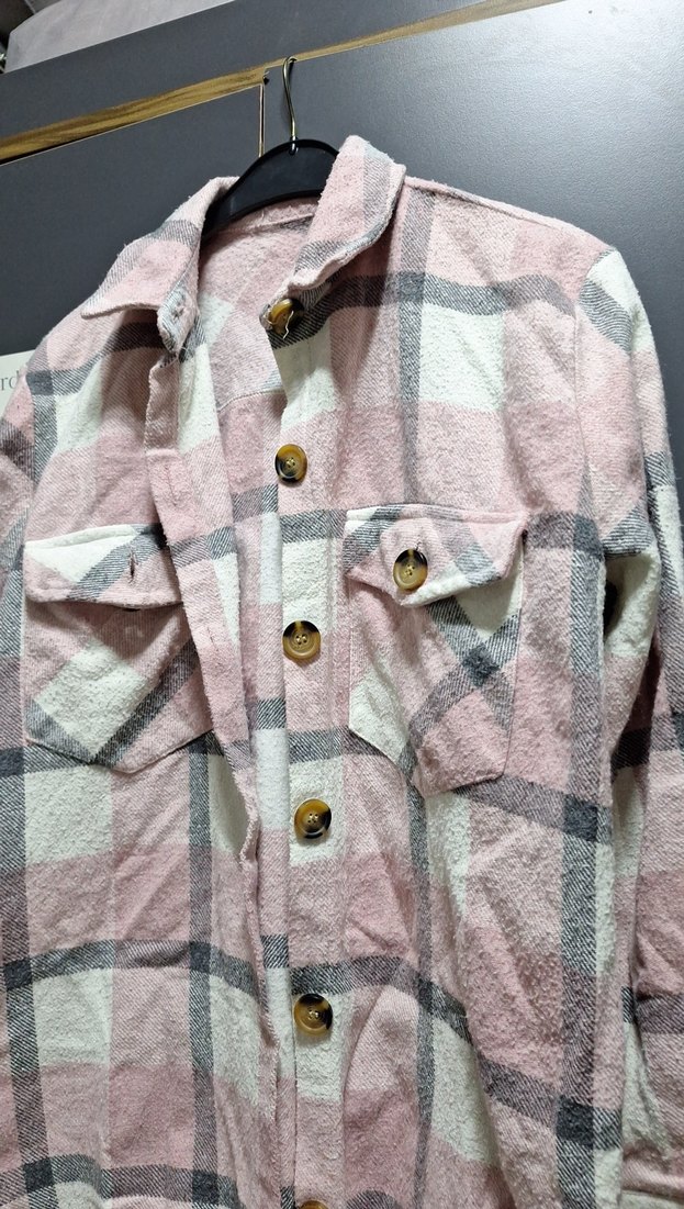 Pembe Ekose Kadın Gömlek ceket - Görsel 2