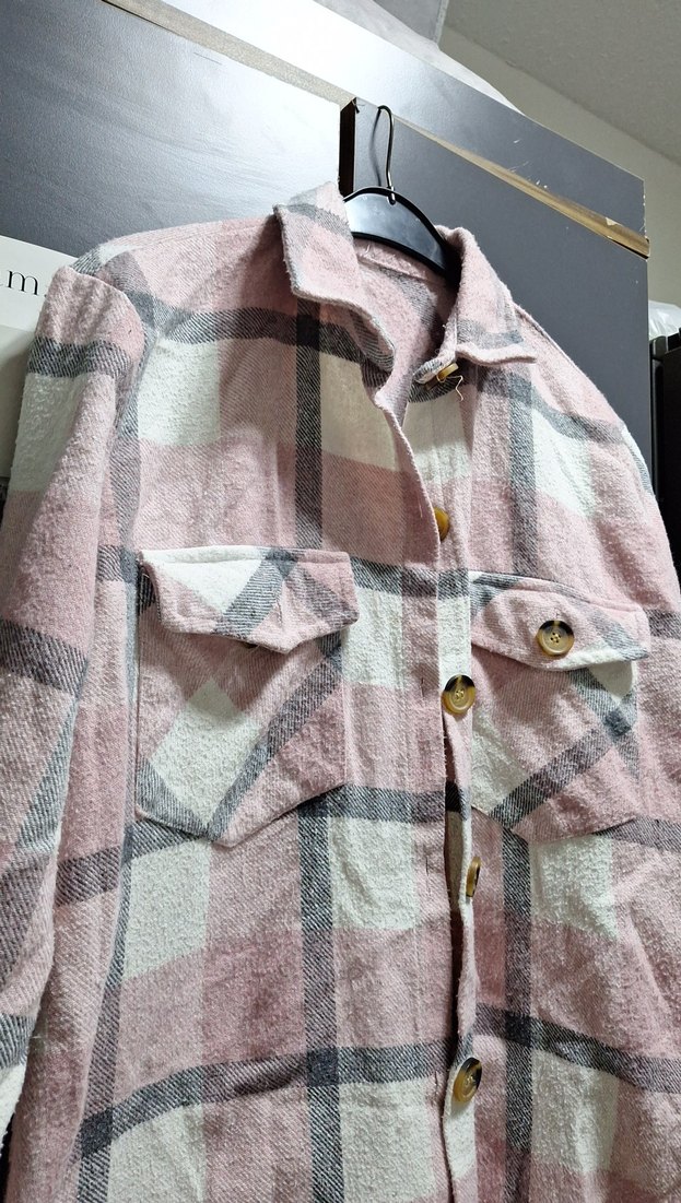 Pembe Ekose Kadın Gömlek ceket - Görsel 3