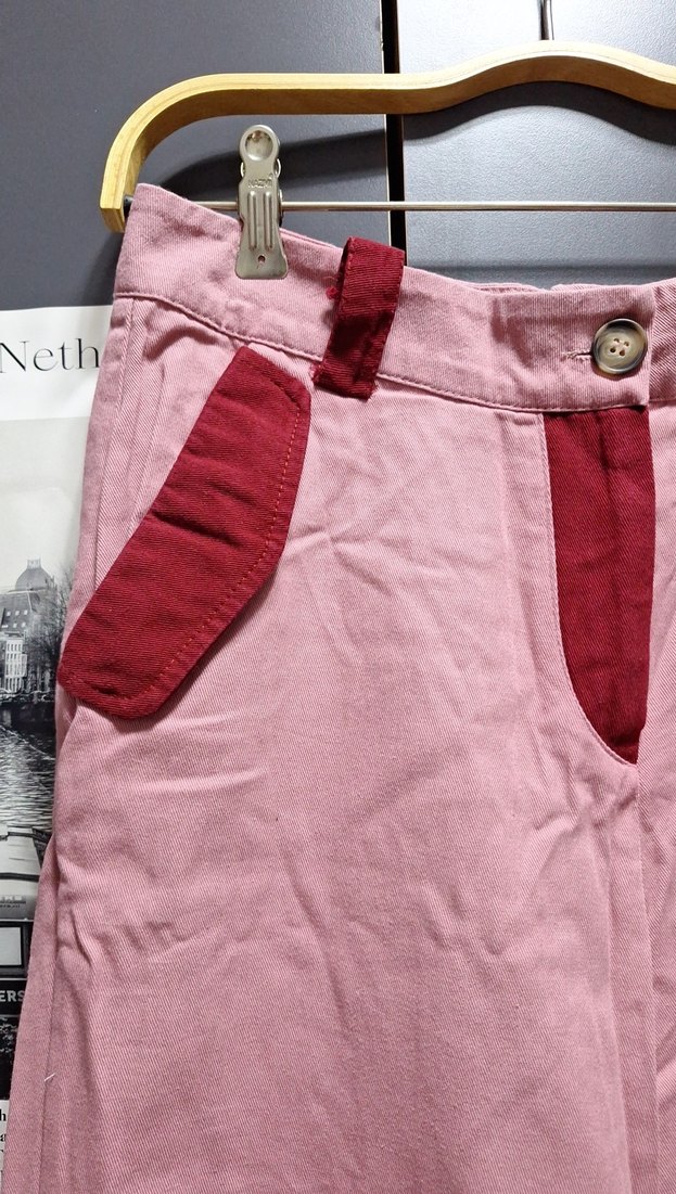 bordo Pembe renkli  Düğmeli Kumaş Kadın Pantolon - Görsel 4