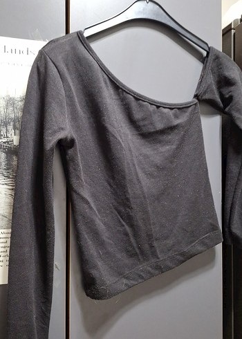 siyah  Uzun Kollu Asimetrik Kesim Bluz - Görsel 2