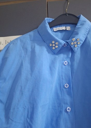 Düğmeli Mavi Denim Mini Gömlek - Görsel 2