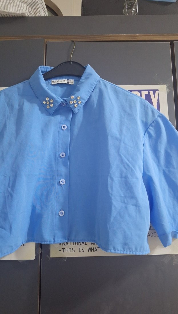 Düğmeli Mavi Denim Mini Gömlek - Görsel 4