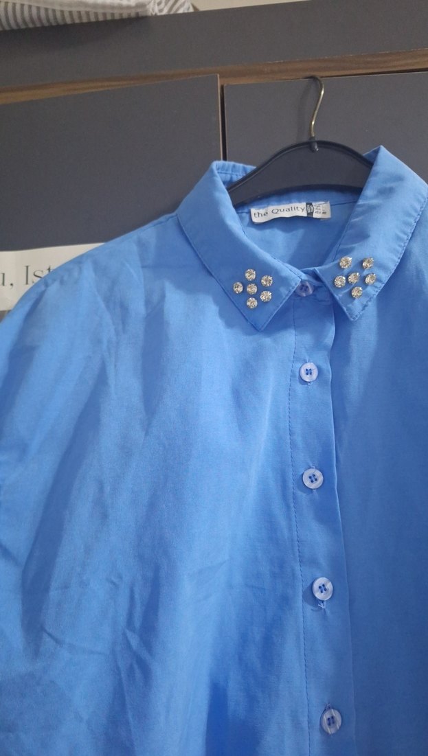 Düğmeli Mavi Denim Mini Gömlek - Görsel 2