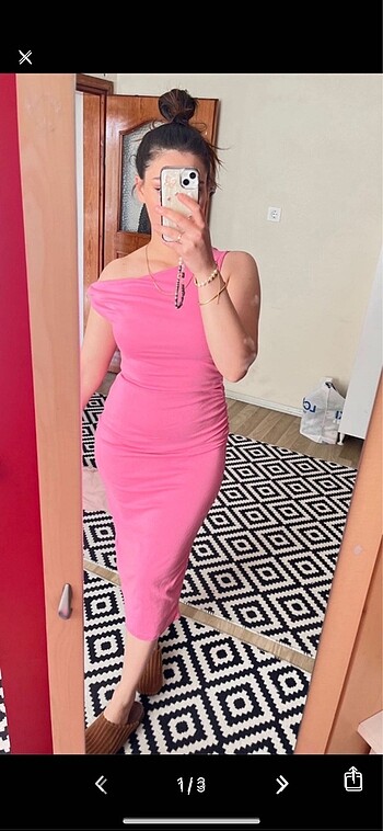 STRADİ PEMBE BÜZGÜLÜ ELBİSE