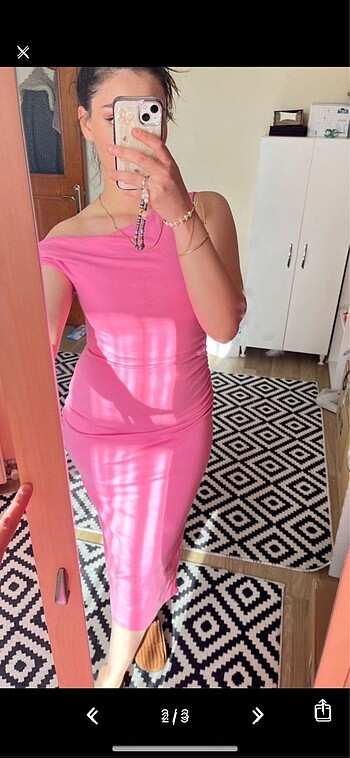 Stradivarius STRADİ PEMBE BÜZGÜLÜ ELBİSE