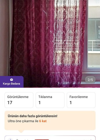 Bordo Desenli Geleneksel Perde - Görsel 6