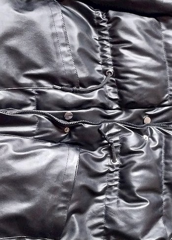 Kürk Detaylı Siyah Deri Kadın Kışlık Mont - Görsel 5