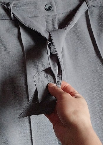 Gri Kadın Kumaş Pantolon Pilili Regular Fit - Görsel 4