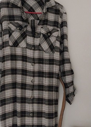 Uzun Gri Kareli Kadın Elbise - Görsel 6