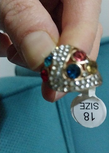 Zincir Detaylı Mavi Pastel Yüzük - Görsel 2