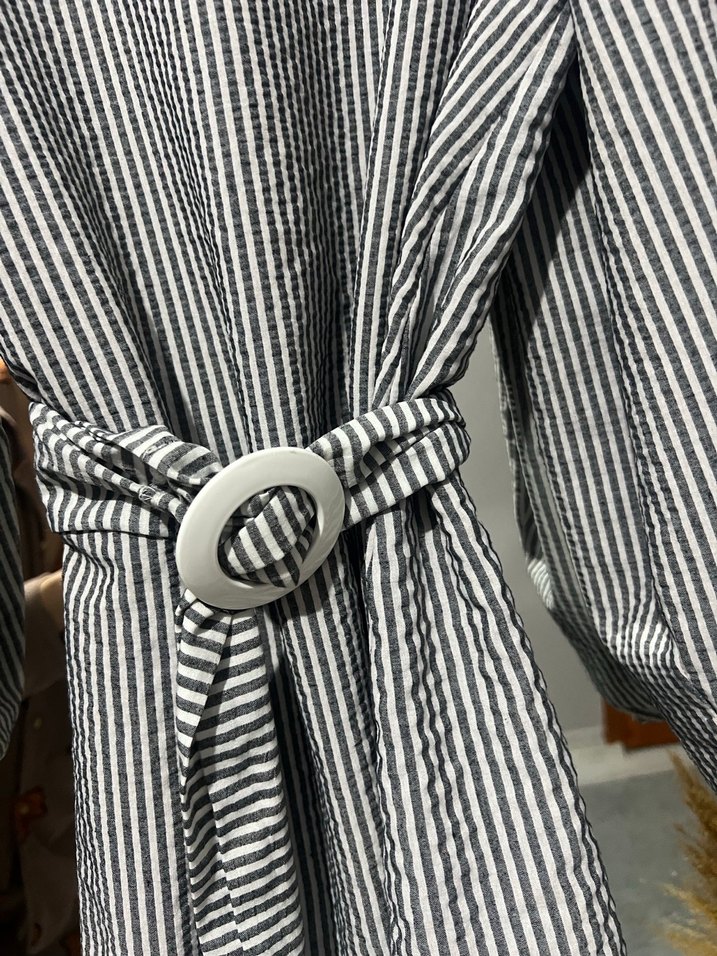 Gri Zebra Desenli Kemerli Hamile Bluzu - Görsel 2