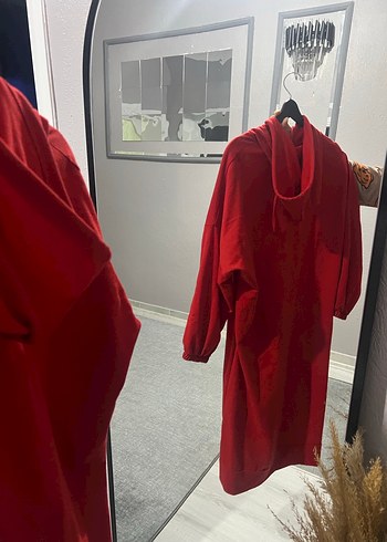 Parlak Kırmızı Kadın Uzun Kollu Salaş Elbise - Görsel 2