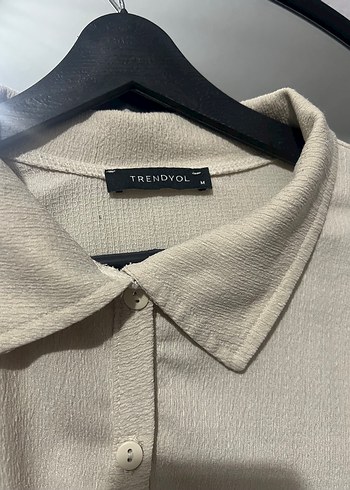 Bej Kadın Keten Uzun Kollu Gömlek - Görsel 3