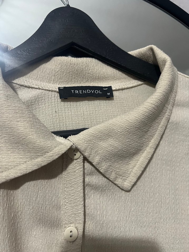 Bej Kadın Keten Uzun Kollu Gömlek - Görsel 3