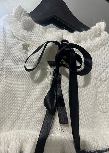 Beyaz Nakışlı Triko Mini Kazak - Görsel 5