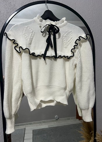 Beyaz Nakışlı Triko Mini Kazak - Görsel 2