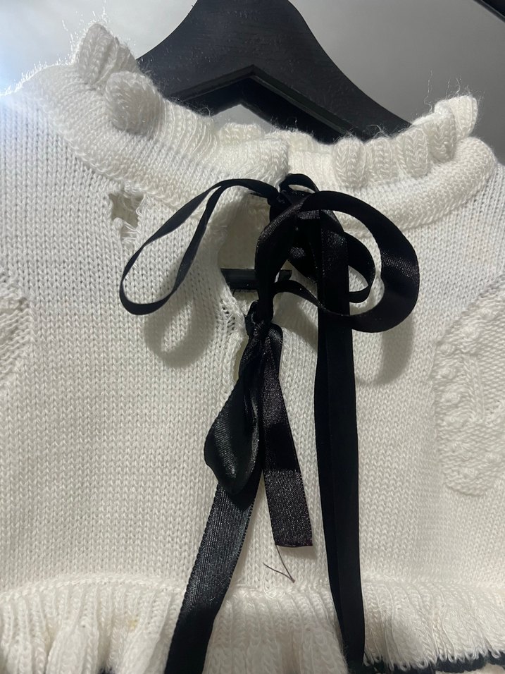 Beyaz Nakışlı Triko Mini Kazak - Görsel 5