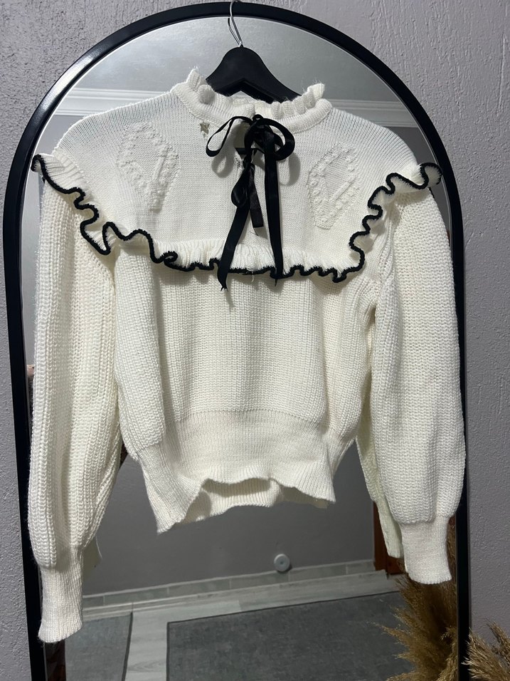 Beyaz Nakışlı Triko Mini Kazak - Görsel 2