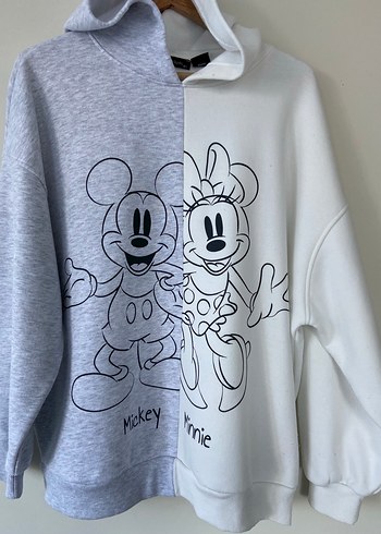 Gri Beyaz Kapüşonlu Mickey Baskılı Sweatshirt - Görsel 2
