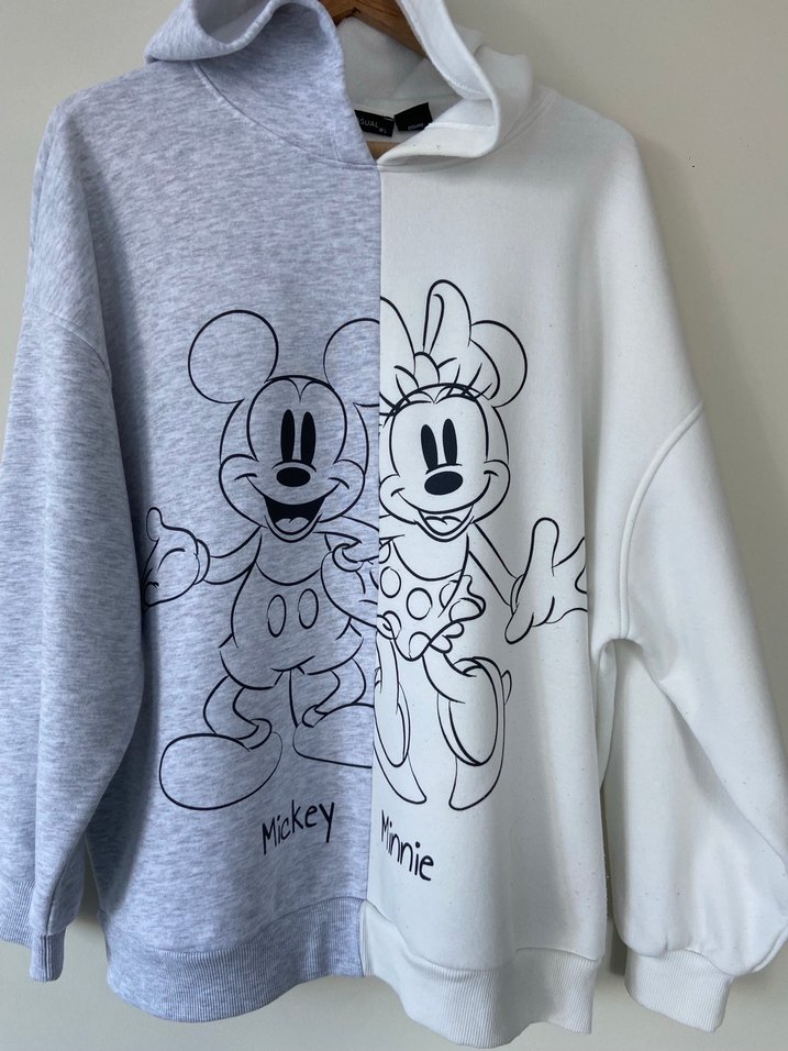 Gri Beyaz Kapüşonlu Mickey Baskılı Sweatshirt - Görsel 2