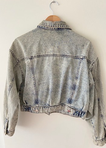 Gri Batik Desenli Düğmeli Kadın Denim Ceket - Görsel 4