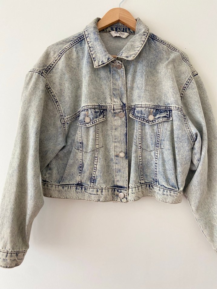 Gri Batik Desenli Düğmeli Kadın Denim Ceket - Görsel 2