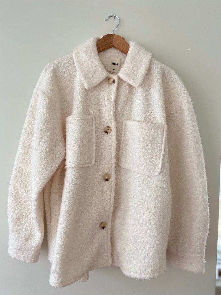 Koton marka Düğmeli Beyaz Kadın Midi Boy Kaban - Görsel 2