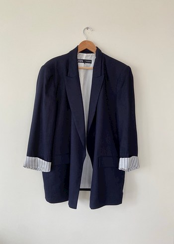 Düğmeli Lacivert Keten Kadın Blazer