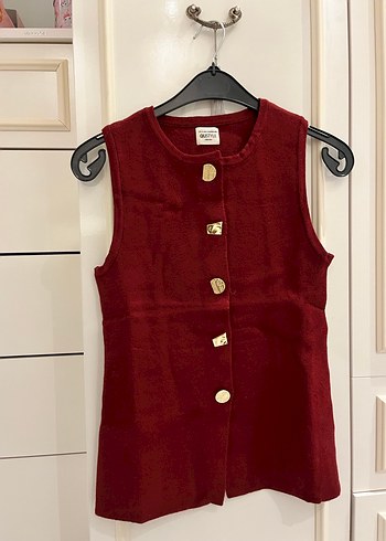 Düğmeli Bordo Kadın Yelek QUSTYL MARKA - Görsel 6