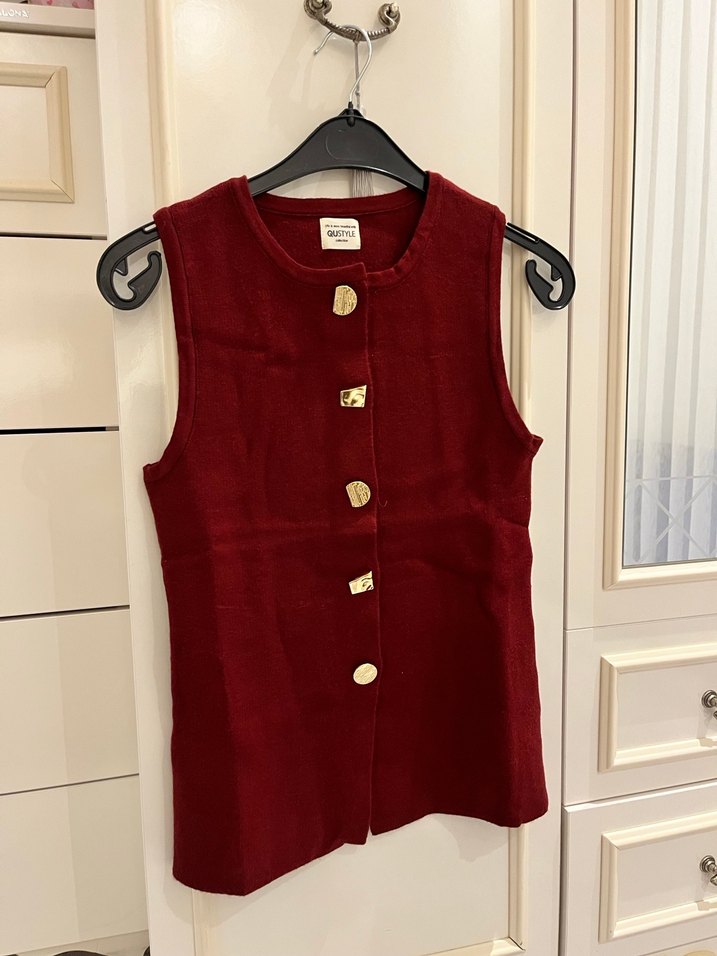 Düğmeli Bordo Kadın Yelek QUSTYL MARKA - Görsel 5