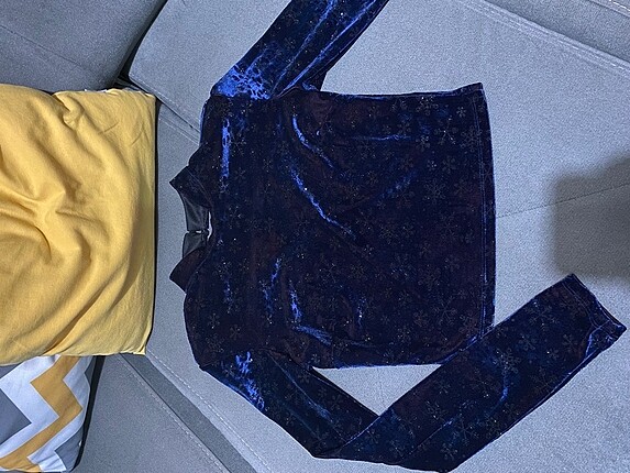 Simli kadife crop bluz
