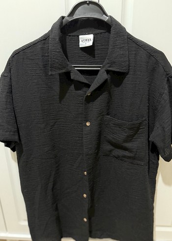 Siyah Kısa Kollu Keten Erkek Gömlek - Görsel 2