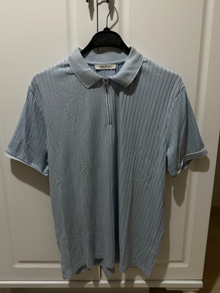 Mavi Pliseli Kısa Kollu Polo Tişört - Görsel 2