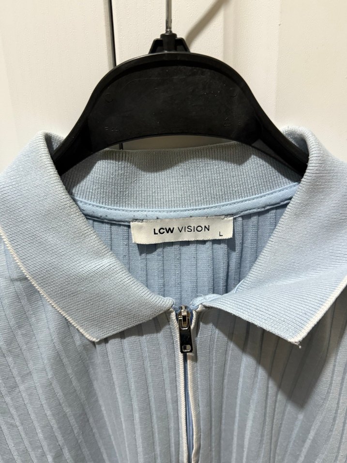 Mavi Pliseli Kısa Kollu Polo Tişört - Görsel 3