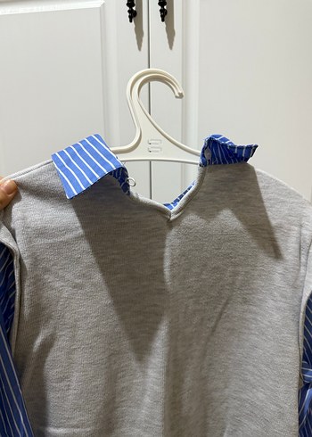 Gri ve Mavi Çizgili Uzun Kollu Kadın Gömlek - Görsel 5