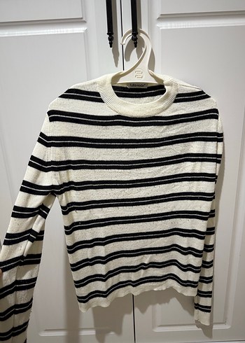 Çizgili Uzun Kollu Örgü Kadın Kazak - Görsel 2