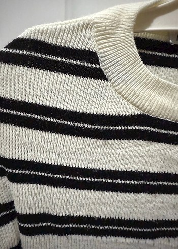 Çizgili Uzun Kollu Örgü Kadın Kazak - Görsel 3