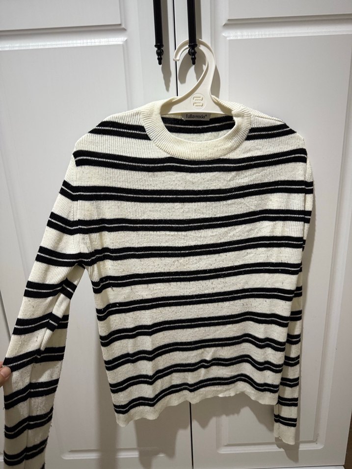 Çizgili Uzun Kollu Örgü Kadın Kazak - Görsel 2