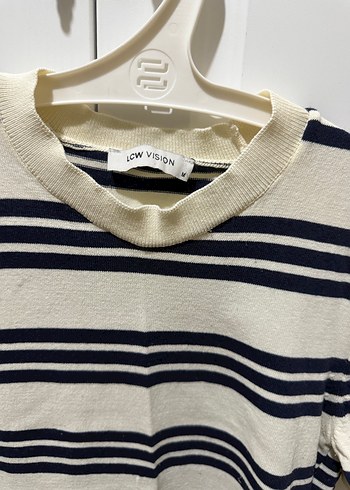 Parisian Çizgili Beyaz Gri Kısa Kollu Tişört - Görsel 2