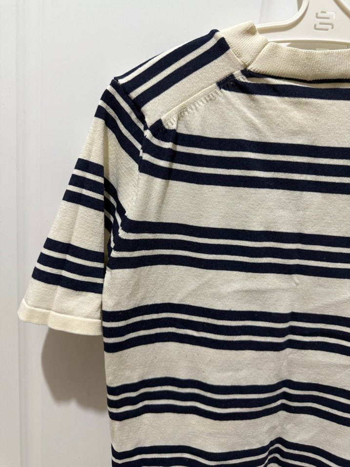 Parisian Çizgili Beyaz Gri Kısa Kollu Tişört - Görsel 4